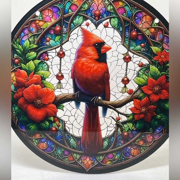 Suncatcher Acrylic Cardinal Red Flowers Bird Decorative Home Cabin Decor Gifts - Picture 2 of 4
